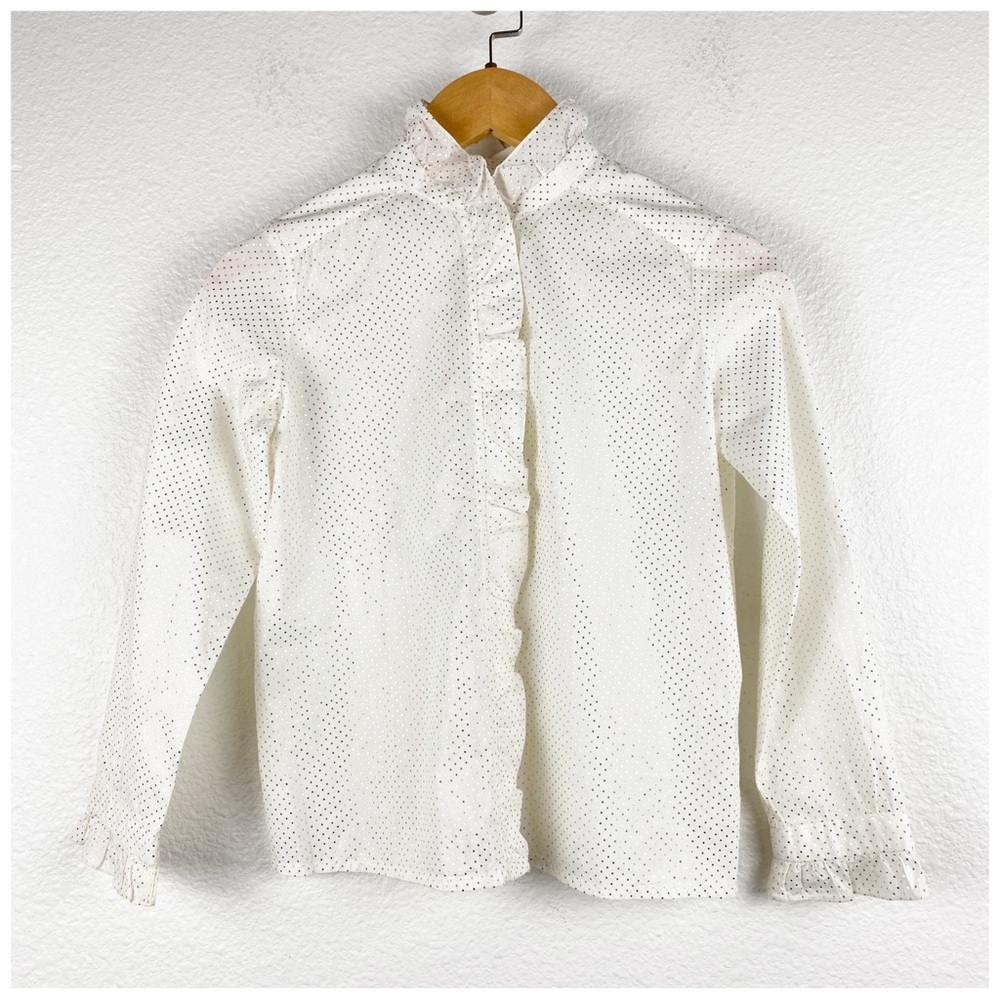 Bonpoint White & Gold Polka‎ Dot Ruffle Button Down Size 8